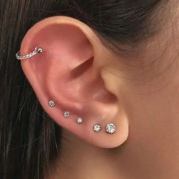 DAIIIBABYYY  -  1pc 3/4/5/6/7/8mm 3 Colors Punk Stainless Titanium Steel  Zircon Crystal Stud Earrings For Men Women Tragus Helix Body Piercing
